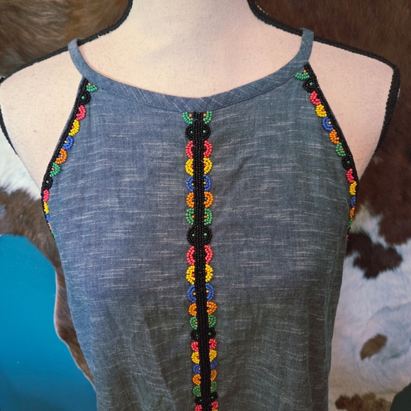 Embroidered Blue Sleeveless Top - Picture 2 of 10